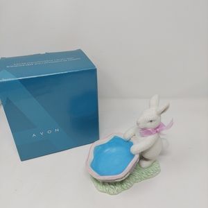 Avon Easter Enchantment Candy Dish Bunny With Egg Dish Glitter Shimmer Figurine